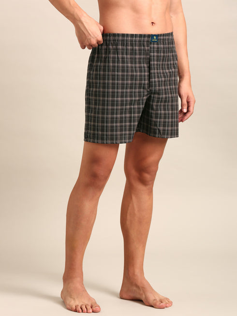 Brown & Black Checked Cotton Boxer